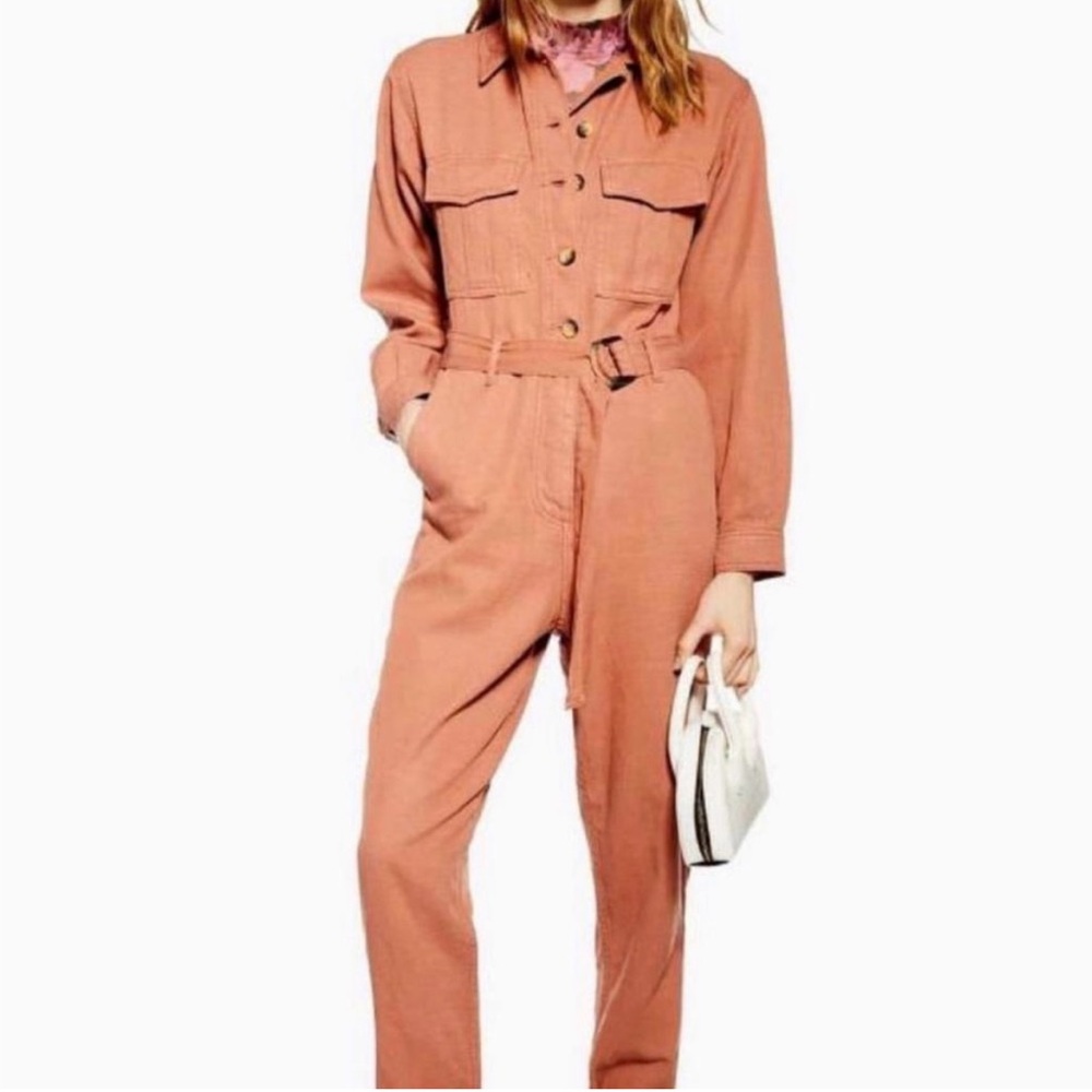 Women’s Top Shop Rust Jumpsuit Boilersuit Long Sleeve